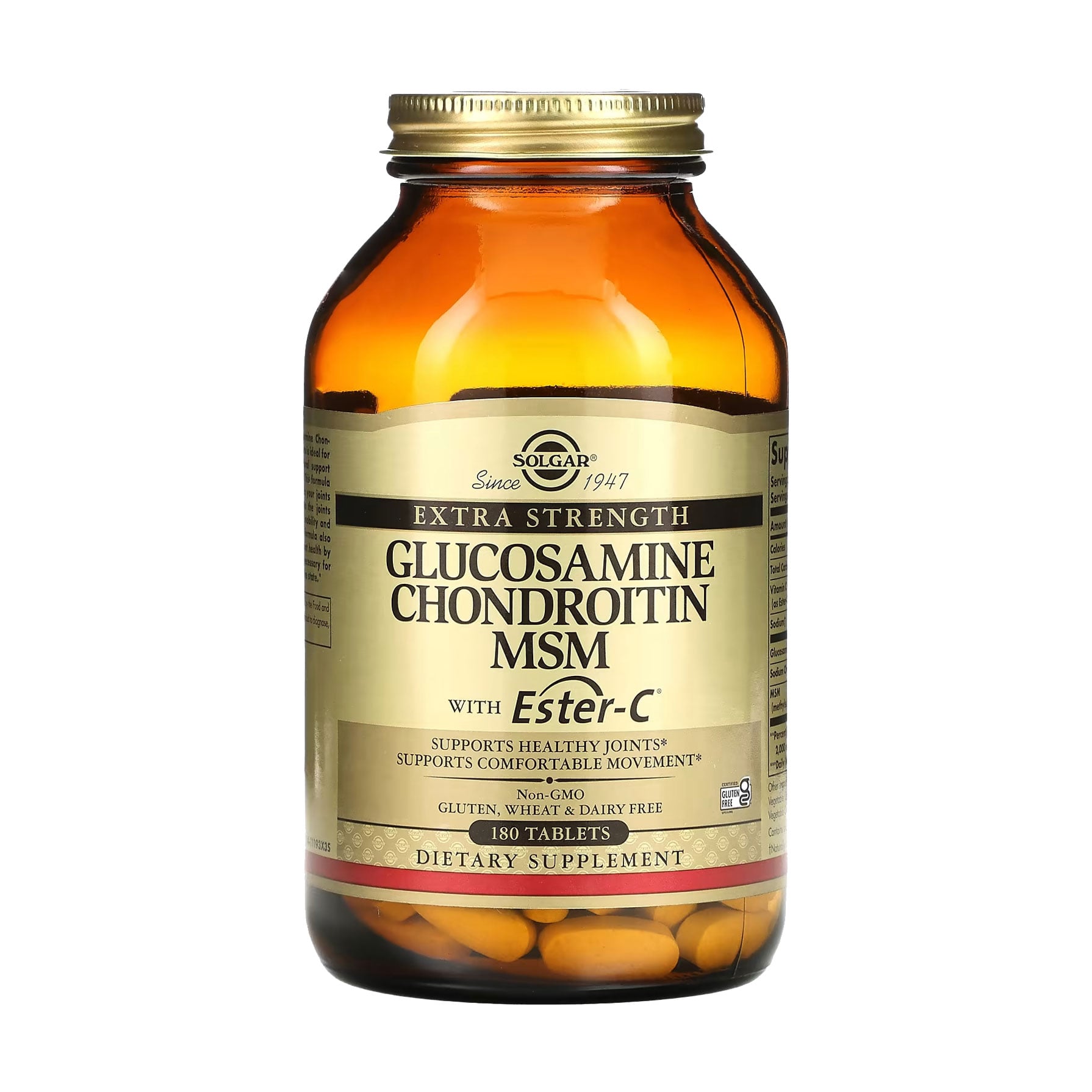 Глюкозамін і хондроїтин, МСМ Solgar Glucosamine Chondroitin MSM with Ester-C, 180 таблеток